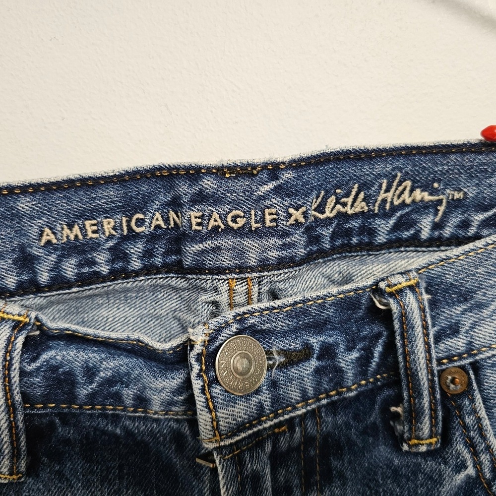 American Eagle x Keith Haring Jeans Mens Blue Slim Fit Embroidered Patches 36x34 - Picture 3 of 5